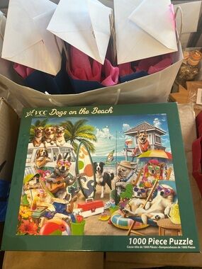 CHANEL Dogs on the Beach Puzzle – Green and Blue Box Artwork